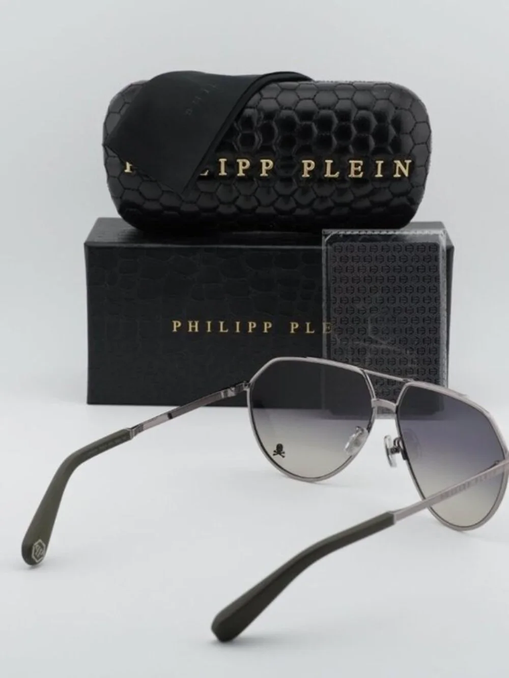 Philipp Plein SPP007V 0508 Aviator Unisex Sunglasses – Gunmetal / Grey